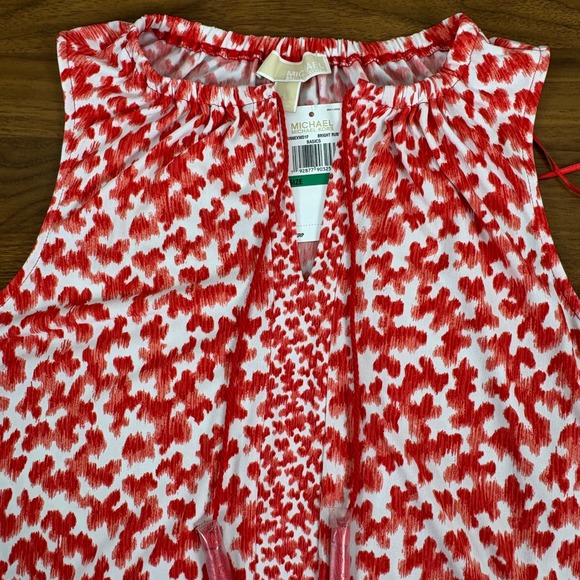 Michael Kors NEW Red White‎ Floral Print Sleeveless Shift Dress Tassel Size L - Picture 4 of 14